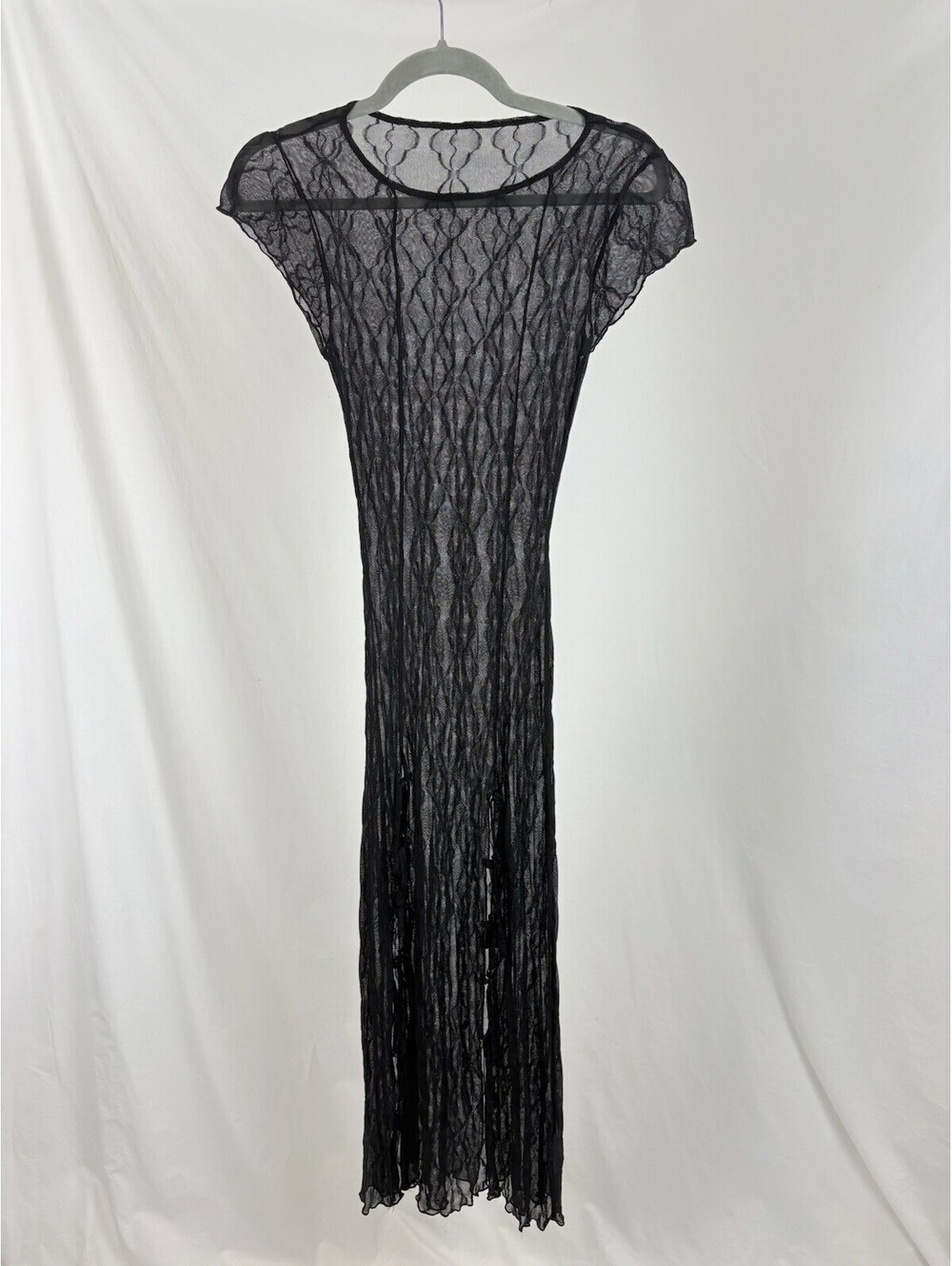 NWOT Find Me Now Second Skin Black Sheer Tassel Bow Slit Maxi Dress Size XS - Picture 5 of 9